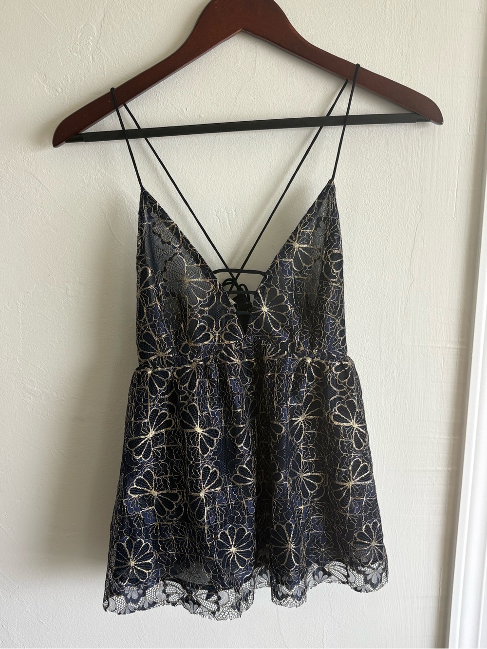 Sachin & Babi Navy and Gold Lace Cami